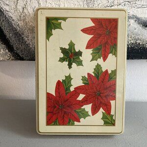Vintage Red Poinsettia Flowers Litho Metal Tin